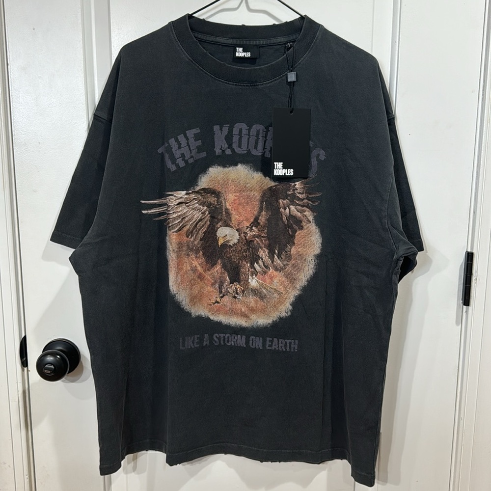 *NEW* THE KOOPLES BLACK WASHED EAGLE GRAPHIC TEE LARGE - Picture 5 of 10